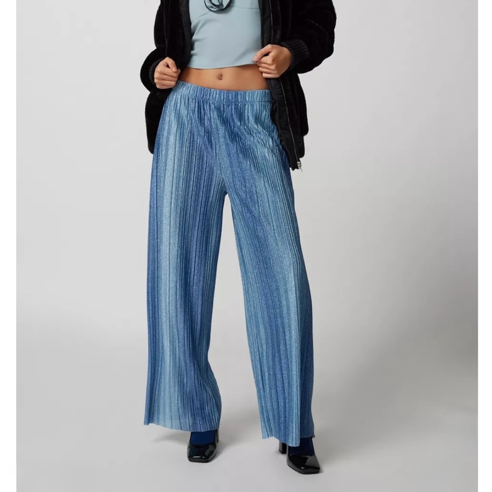 Urban Outfitters Renewal Parties Remnants Shimmer Plisse Pant Medium Wide Leg